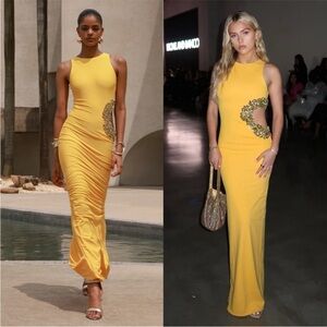 NWT Bronx and Banco Camila Maxi Dress in Yellow Small Womens Cut out Gown flaw